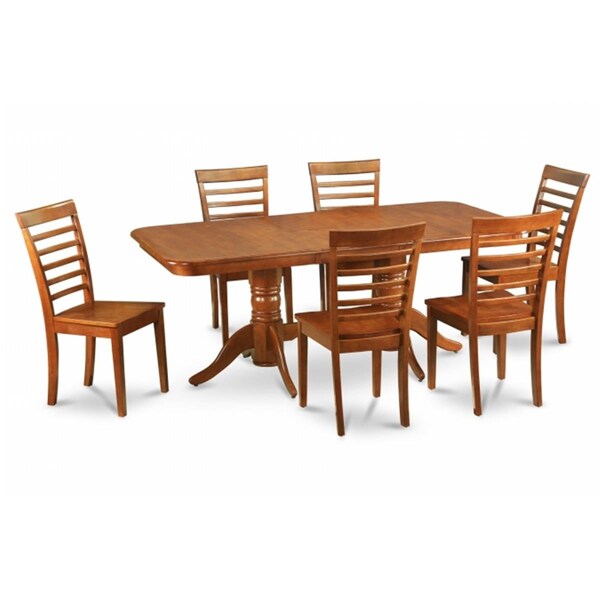 East West Furniture 9PC Dining Set with Napoleon table featured 17 in. butterfly leaf and 8 Milan wood seat chairs - NAML9-SBR-W