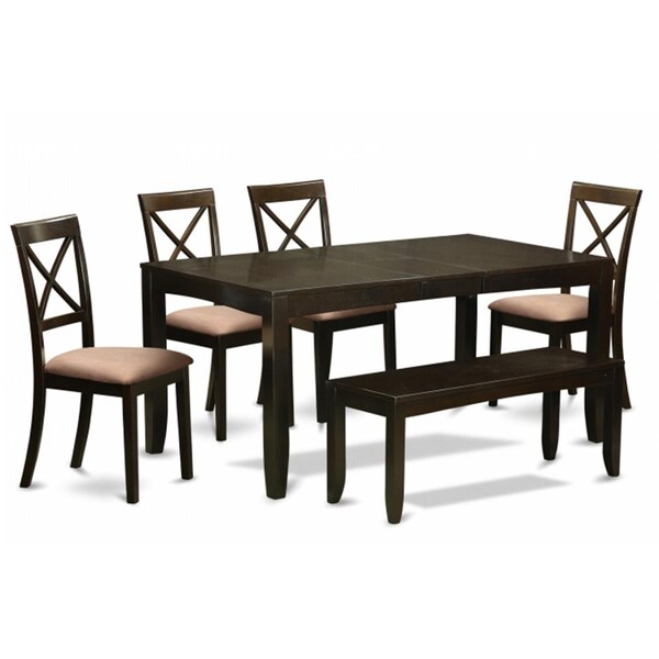 East West Furniture 6 Piece Kitchen Table With Bench-Table With Leaf 4 Kitchen Dining Chairs and Bench - LYBO6-CAP-C