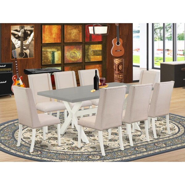 East West Furniture 9 Piece X-Style Amazing Dining Table Set - Linen White - X097FL201-9