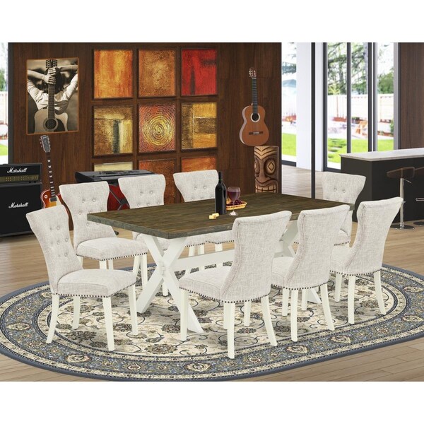 East West Furniture 9 Piece X-Style Dining Room Table Set - Linen White - X077GA235-9