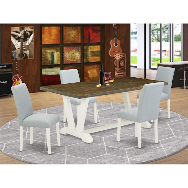 East West Furniture 5 Piece V-Style Dining Room Set - Linen White - V077AB015-5