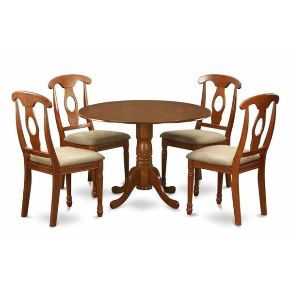 East West Furniture East West Furniture DLNA5-SBR-C 5PC Kitchen Round Table with 2 Drop Leaves and 4 Chairs with padded Seat - DLNA5-SBR-C