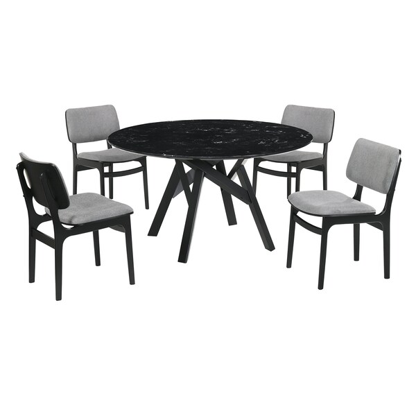 Armen Living Venus and Lima 5 Piece Black Marble Round Dining Set - SETVEDIBLK5D