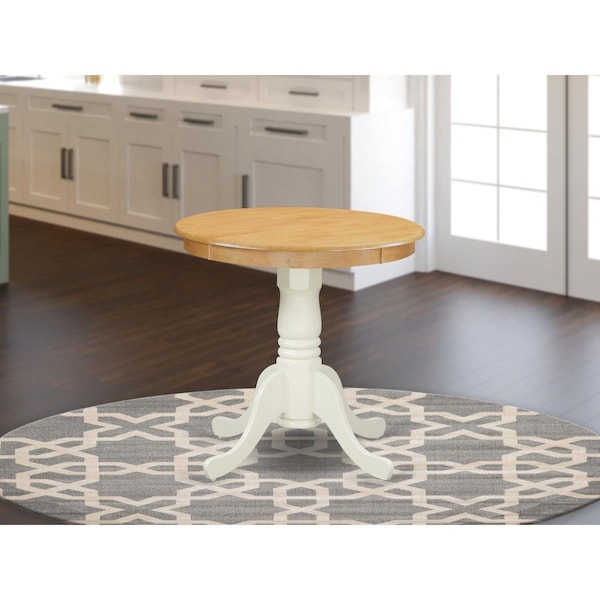 East West Furniture 30 in. Eden Round Rubber Wood Oak Dining Table with Linen White Pedestal - EMT-OLW-TP