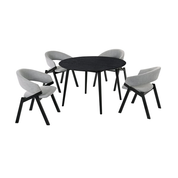 Armen Living Arcadia and Talulah 48" Round Gray and Black Wood 5 Piece Dining Set - SETARDI5TAGRBL48