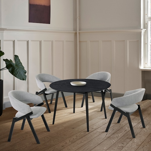 Armen Living Arcadia and Talulah 48" Round Gray and Black Wood 5 Piece Dining Set - SETARDI5TAGRBL48