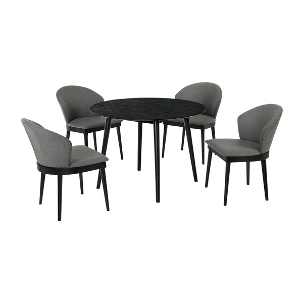 Armen Living Arcadia and Juno 42" Round Charcoal and Black Wood 5 Piece Dining Set - SETARDI5JNBLCH42