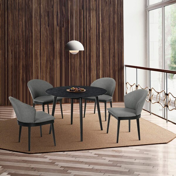 Armen Living Arcadia and Juno 42" Round Charcoal and Black Wood 5 Piece Dining Set - SETARDI5JNBLCH42