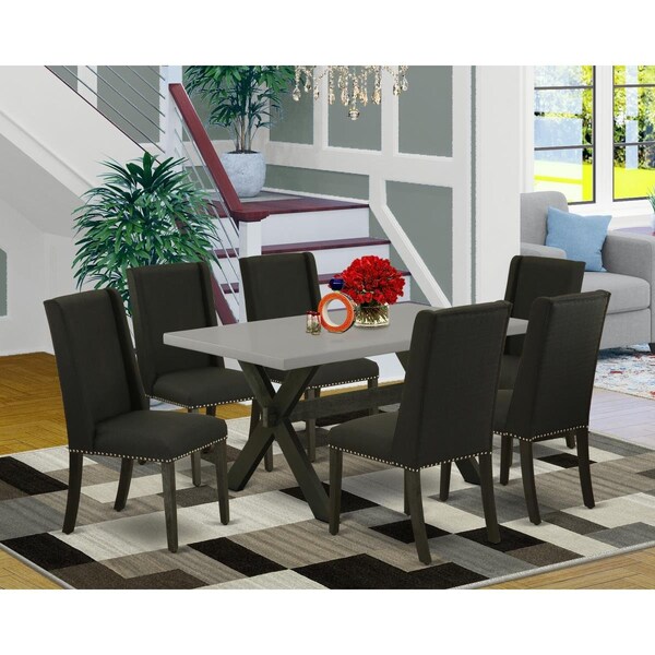 East West Furniture 7 Piece X-Style Modern Dining Table Set - Black - X696FL624-7
