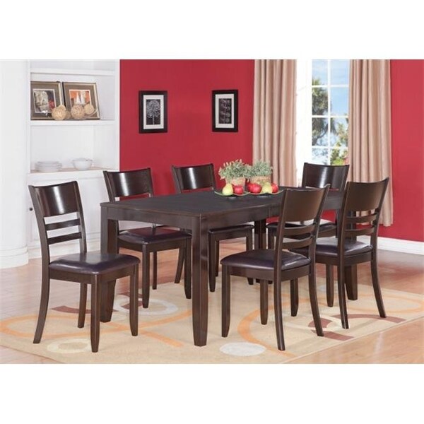Wooden Imports Furniture Llc Wooden Imports Furniture LY7-CAP-LC 7PC Lynfield Rectangular Dining Table with Butterfly leaf & 6 Faux Leather upholstered Seat Chairs in Cappuccino Finish - LYFD7-CAP-LC