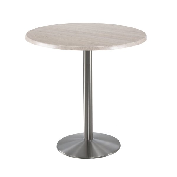 Holland Bar Stool Co 42" Tall OD214 Stainless Steel Table Base 22" Diameter 36" Diameter White Ash Top - OD214-2242SSOD36RWA