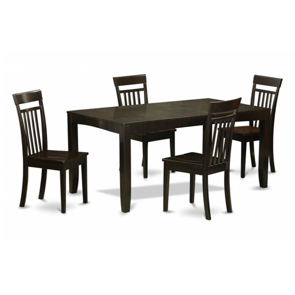 East West Furniture 5 Piece Dining Room Set For 4-Dining Room Table With Leaf and 4 Dining Room Chairs - LYCA5-CAP-W