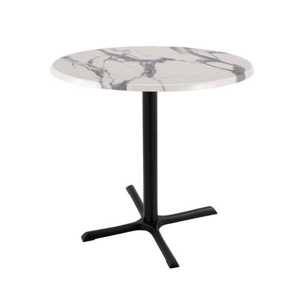 Holland Bar Stool Co 36" Tall OD211 Black Table Base 30" x 30" 30" Diameter White Marble Top by the HollBar Stool Co. - OD211-3036BWOD30RWM