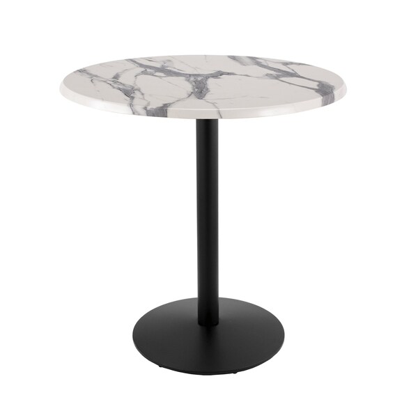 Holland Bar Stool Co 42" Tall OD214 Black Table Base 22" Diameter 36" Diameter White Marble Top by the HollBar Stool Co. - OD214-2242BWOD36RWM
