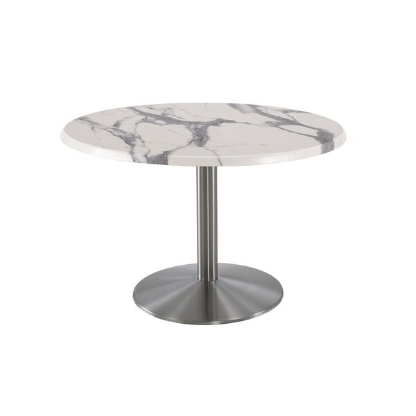 Holland Bar Stool Co 30" Tall OD214 Stainless Steel Table Base 22" Diameter 36" Diameter White Marble Top - OD214-2230SSOD36RWM