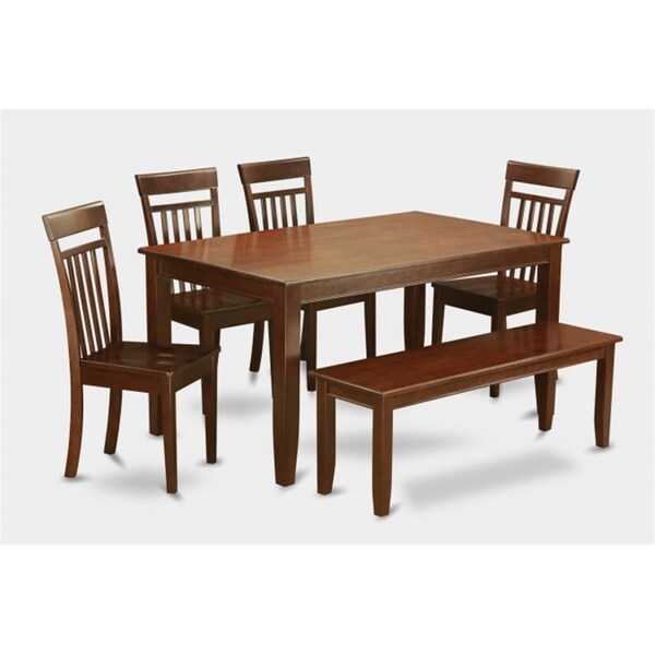 East West Furniture 6PC Set Rectangular Table and 4 wood Seat Slat Back Chairs and 52-in Long Bench - DUCA6D-MAH-W