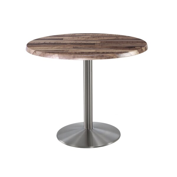 Holland Bar Stool Co 36" Tall OD214 Stainless Steel Table Base 22" Diameter 36" Diameter Rustic Top - OD214-2236SSOD36RRUSTIC