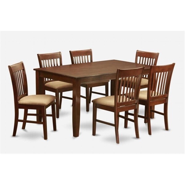 East West Furniture 7PC Set Rectangular Table and 6 Cushioned Seat Slat Back Chairs - DUNO7-MAH-C