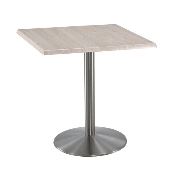 Holland Bar Stool Co 36" Tall OD214 Stainless Steel Table Base 22" Diameter 30"x30" Square White Ash Top - OD214-2236SSOD30SQWA