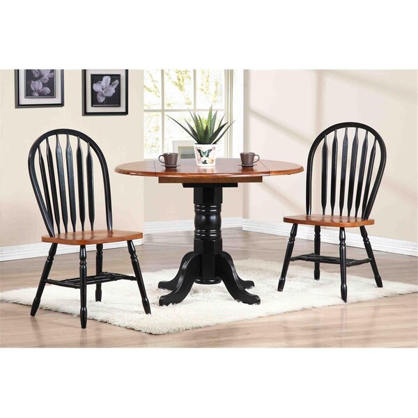Sunset Trading 42 In. Round Drop Leaf Dining Set with Arrowback Chairs 3 Pieces - DLU-TPD4242-820-BCH3PC