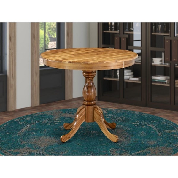 East West Furniture East West Furniture AMT-ANA-TP Antique Round Dining Table with Natural Acacia Table Top Surface & Asian Wood Pedestal Legs - AMT-ANA-TP
