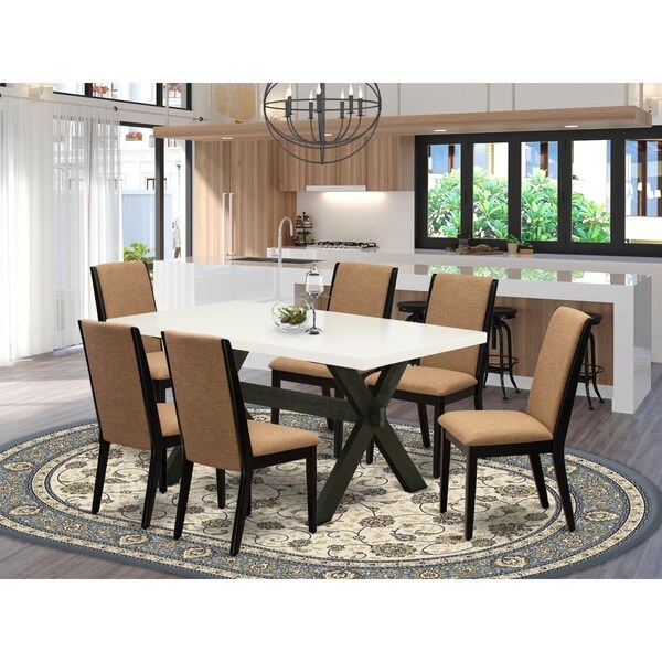 East West Furniture 7 Piece X-Style Dining Room Set - Wire Brushed Black - X626LA147-7