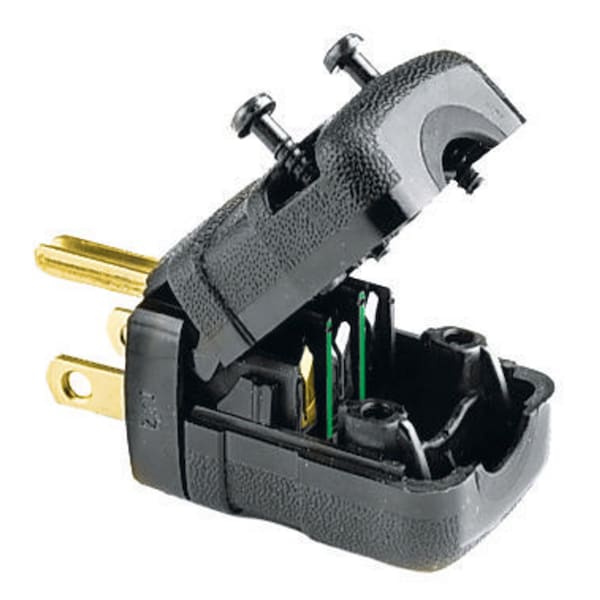 Hubbell Wiring Device-Kellems Straight Blade Devices, Male Plug, Valise Series, Industrial/Commercial Grade, Straight, 2-Pole 3-Wire Grounding, 15A 125V, 5-15P, Black, Single Pack - HBL5966VBLK