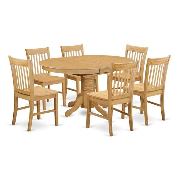East West Furniture East West Furniture AVNO7-OAK-W Kitchen Dinette Table & 6 Chairs; Oak - AVNO7-OAK-W