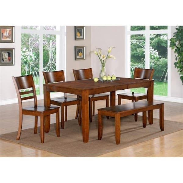 Wooden Imports Furniture Llc Wooden Imports Furniture LY6-ESP-W 6PC Lynfield Rectangular Dining Table with Butterfly Leaf & 4 Wood Seat Chairs & 1 Bench in Espresso Finish - LYFD6-ESP-W