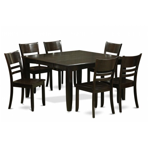 East West Furniture 7 Piece Dining Set-Dining Table With Leaf and 6 Dinette Chairs - PFLY7-CAP-W