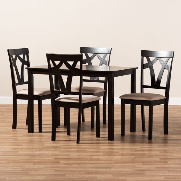 Baxton Studio Sylvia Espresso Finished and Sand Upholstered 5-Piece Dining Set - 149-8961-8026