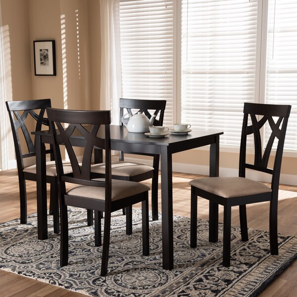 Baxton Studio Sylvia Espresso Finished and Sand Upholstered 5-Piece Dining Set - 149-8961-8026