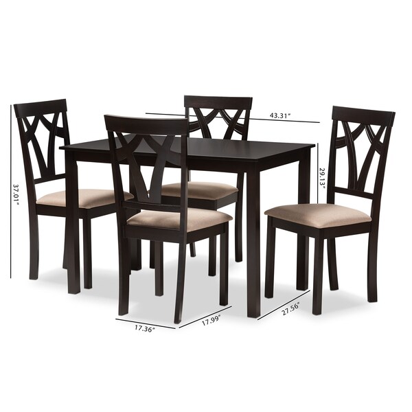 Baxton Studio Sylvia Espresso Finished and Sand Upholstered 5-Piece Dining Set - 149-8961-8026