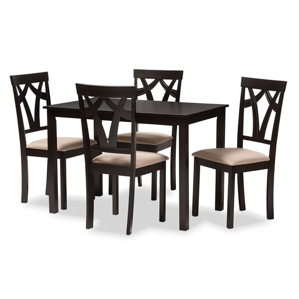 Baxton Studio Sylvia Espresso Finished and Sand Upholstered 5-Piece Dining Set - 149-8961-8026