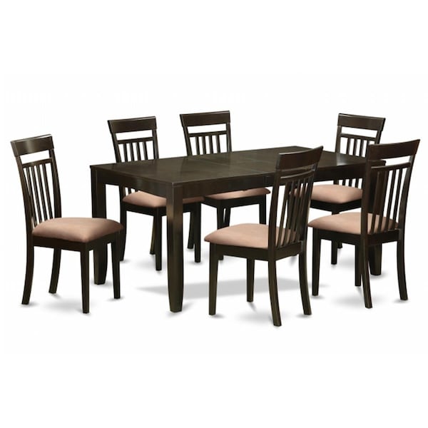 East West Furniture 7 Piece Dining Table Set For 6-Table With Leaf and 6 Kitchen Dining Chairs - LYCA7-CAP-C