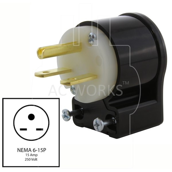 Ac Works 15A 250V NEMA 6-15 All Angles Plug with UL, C-UL Approval - ASE615P