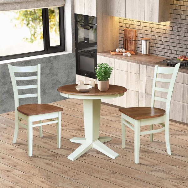 Whitewood Industries Rectangular Fixed Top Table W/ 2 Chairs, 30 in W, 29.9 in L, 30 in H, Parawood, Hickory/Shell - K79-30RT-23B-C617-2