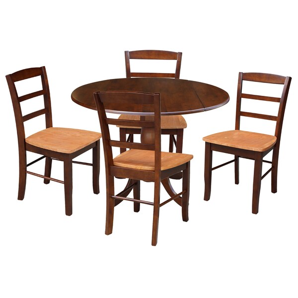 International Concepts 42 in Dual Drop Leaf Dining Table with 4 Ladder Back Dining Chairs - 5 Piece Dining Set - K581-42DP-C58-2-4