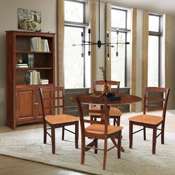 International Concepts 42 in Dual Drop Leaf Dining Table with 4 Ladder Back Dining Chairs - 5 Piece Dining Set - K581-42DP-C58-2-4