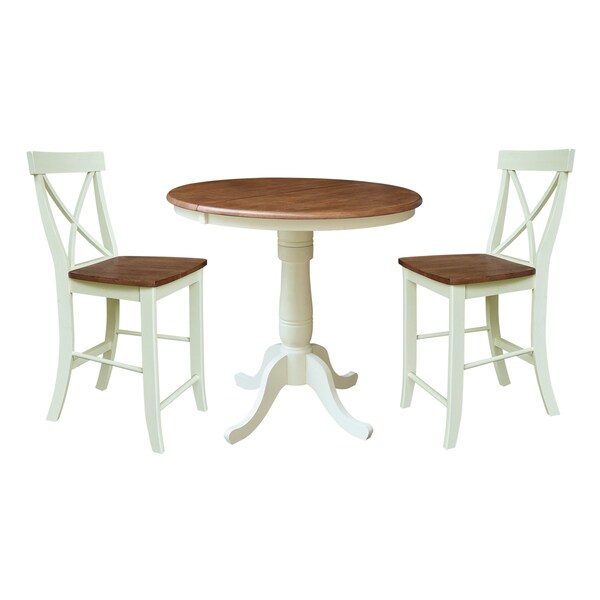 Whitewood Industries Rectangular Fixed Top Extension Pedestal Dining Table W/ 2 Counter Height Stools, 36 in W, 48 in H - K79-36RXT-6B-S6132-2