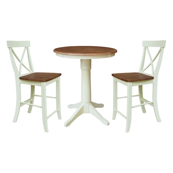 Whitewood Industries Rectangular Fixed Top Table W/ 2 Stools, 30 in W, 35.1 in L, 30 in H, Parawood, Hickory/Shell - K79-30RT-27B-S6132-2