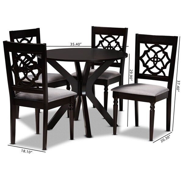 Baxton Studio Sadie Grey Upholstered and Dark Brown Finished Wood 5-Piece Dining Set - 172-9730-10892
