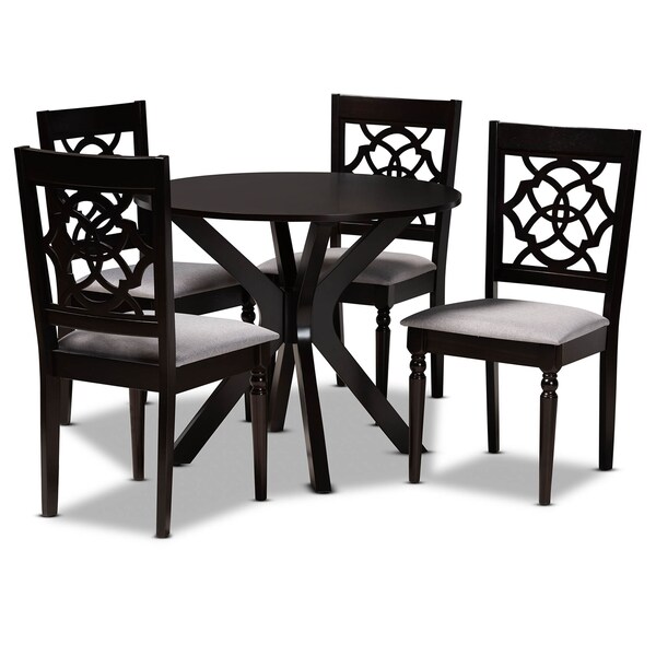 Baxton Studio Sadie Grey Upholstered and Dark Brown Finished Wood 5-Piece Dining Set - 172-9730-10892