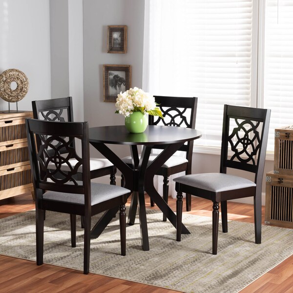 Baxton Studio Sadie Grey Upholstered and Dark Brown Finished Wood 5-Piece Dining Set - 172-9730-10892