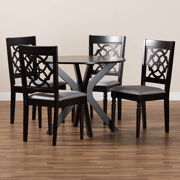 Baxton Studio Sadie Grey Upholstered and Dark Brown Finished Wood 5-Piece Dining Set - 172-9730-10892