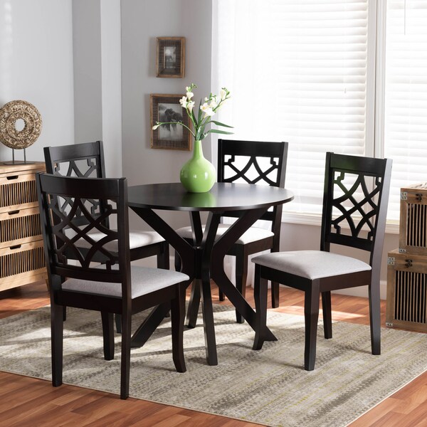 Baxton Studio Elena Grey Upholstered and Dark Brown Finished Wood 5-Piece Dining Set - 172-9728-10892