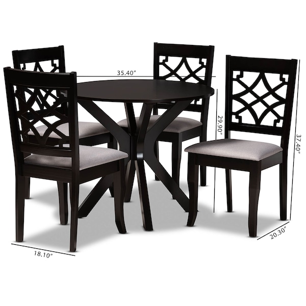 Baxton Studio Elena Grey Upholstered and Dark Brown Finished Wood 5-Piece Dining Set - 172-9728-10892