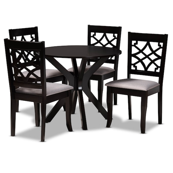 Baxton Studio Elena Grey Upholstered and Dark Brown Finished Wood 5-Piece Dining Set - 172-9728-10892