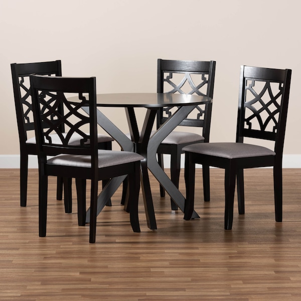 Baxton Studio Elena Grey Upholstered and Dark Brown Finished Wood 5-Piece Dining Set - 172-9728-10892