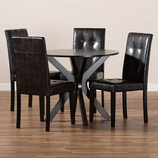 Baxton Studio Marie Dark Brown Upholstered and Finished Wood 5-Piece Dining Set - 170-8030-10892
